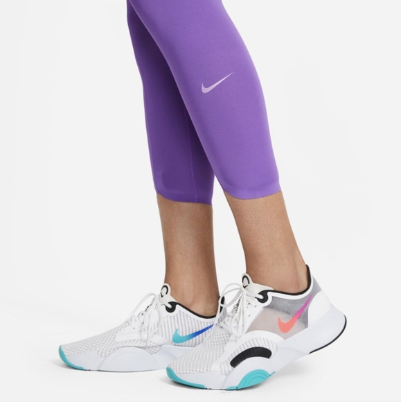 Nike One Luxe Icon Clash Mid-Rise Crop Training Tights Purple Size L - Picture 3 of 16